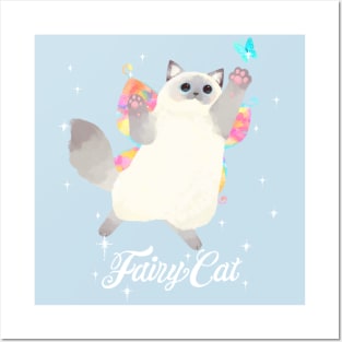 Fairy Cat Catching Butterfly (ragdoll cat with white text) Posters and Art